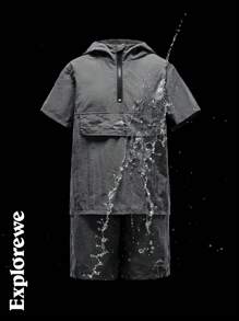 2 sztuki/zestaw chłopięcy bluza z kapturem, kurtka z zamkiem błyskawicznym i jednolity zestaw szortów, modny strój codzienny do codziennego noszenia, wiosna/lato