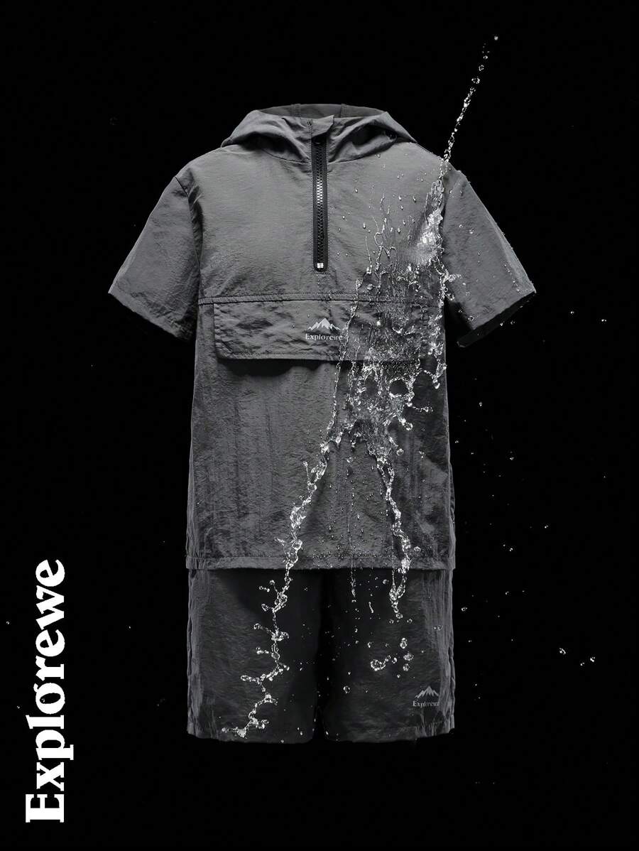 2 sztuki/zestaw chłopięcy bluza z kapturem, kurtka z zamkiem błyskawicznym i jednolity zestaw szortów, modny strój codzienny do codziennego noszenia, wiosna/lato