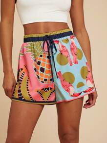 Travachic Women's Vacation Pineapple Print Drawstring Waist Loose Casual Shorts - Multicolor - View 1