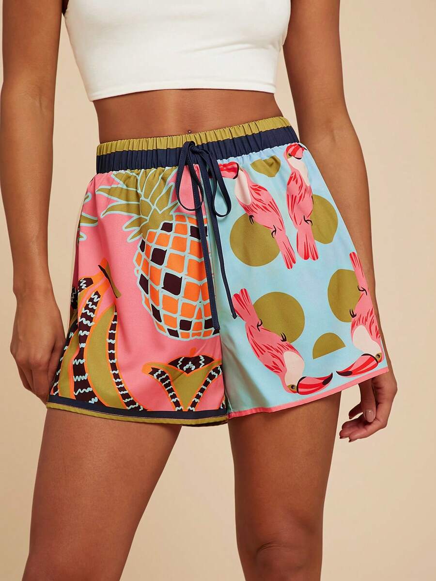 Travachic Women's Vacation Pineapple Print Drawstring Waist Loose Casual Shorts - Multicolor - View 1