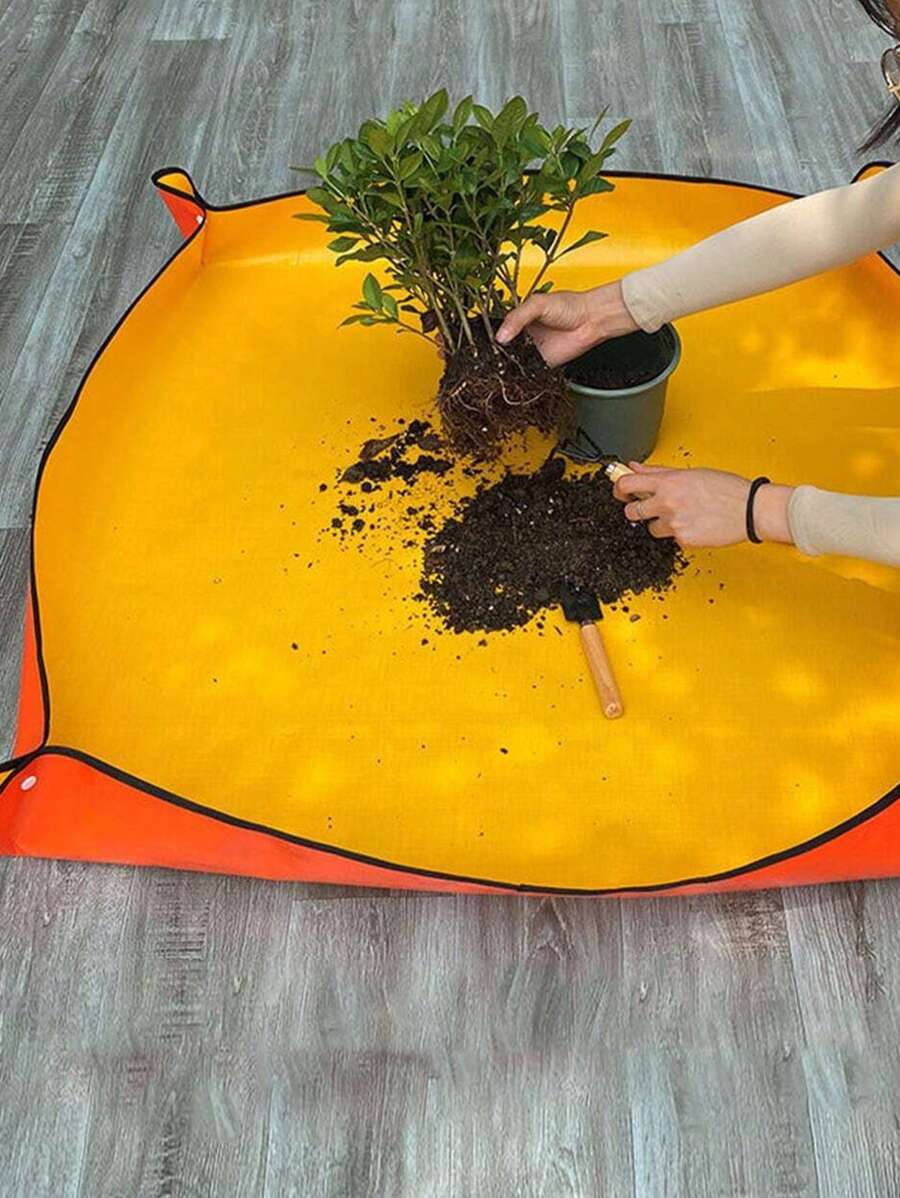 1 件橙色植物换盆垫，可折叠园艺垫，适用于室内盆栽植物，多肉植物护理，移植和土壤翻动防水加厚 Pe 垫，易于清洁，大型可折叠花盆垫