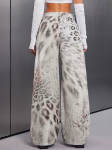 SHEIN Unity Women's Loose Fit Floral Leopard Print Wide Leg Casual Jeans, Versatile For All Seasons - Multicolor - View 2