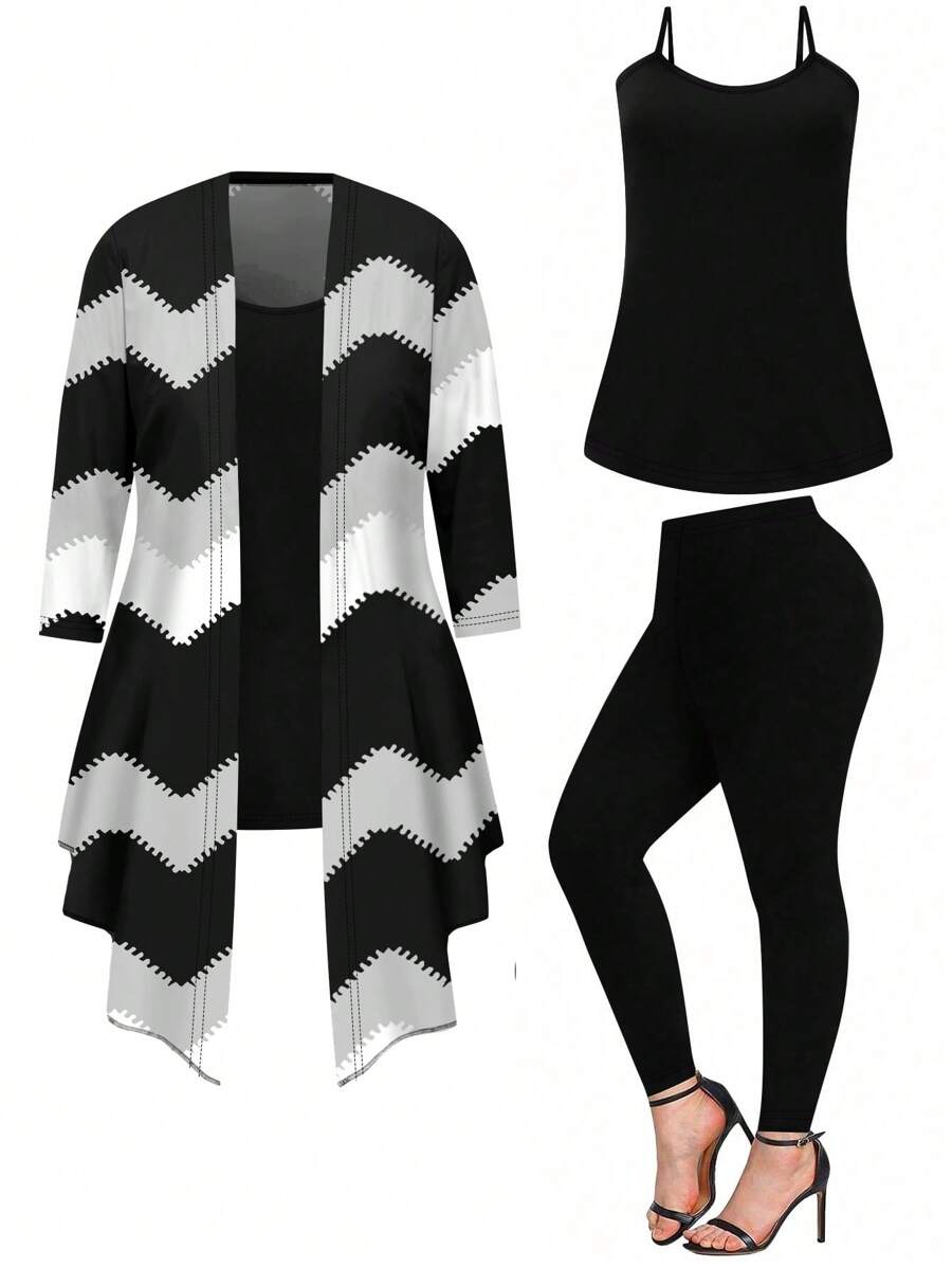 3 件套时尚女士条纹印花休闲套装 - 彩色 - 查看 1