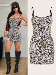 SHEIN EZwear Women's Spring/Summer Y2K Daily Wear Going Out Leopard Bow Slim Fit Camisole Dress