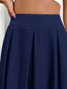 Firerie Falda larga plisada de cintura alta para mujer, de unicolor - Azul Marino - Ver 4