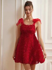 Aveloria 情人节浪漫时尚重磅刺绣花卉拼布欧根纱束腰无袖迷你 A 字连衣裙，适合夏季春秋季优雅时尚风格