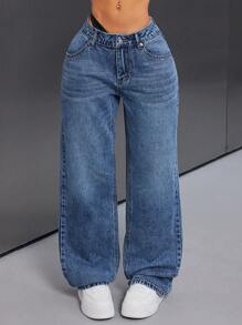 SHEIN ICON Women's Low Waist Wide Leg Jeans