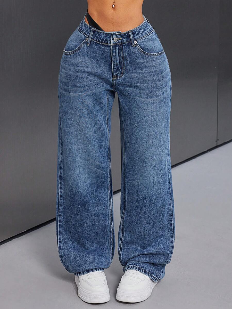 SHEIN ICON Women's Low Waist Wide Leg Jeans
