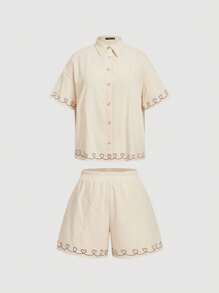 SHEIN MOD Plus Size Apricot Casual Loose Set van 2 stuks. Set van 2 stuks voor de zomer.