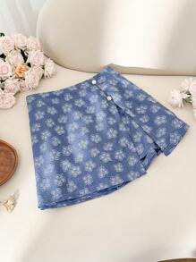 SHEIN Frenchy Plus Size Casual Resort Blue Cutout Split Skort - Blue - View 1