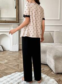 拼色蕾丝圆点印花 V 领宽松短袖长裤孕妇睡衣套装 - 彩色 - 查看 2