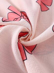 Spring Girls' Floral Knitted Cardigan With Pockets & Rompers Two Pieces Outfit, Casual Loungewear,Summer,Travel - Baby Pink - View 5