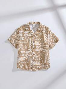 SHEIN 年轻男孩几何印花宽松复古可爱短袖衬衫 - 彩色 - 查看 8