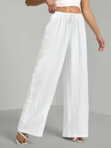 SHEIN Tall Pantalones holgados con cintura de cordón en tela arrugada texturizada