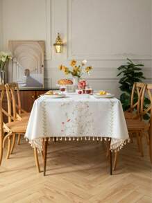 Pink Rose Floral Embroidery Tablecloth, French Countryside Style For Kitchen, Rectangular Coffee Table, TV Cabinet Cover, Holiday Party Birthday Gathering Dinner Table Decor, All Seasons