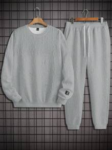 Manfinity Homme Men's Round Neck Long Sleeve Simple Graphic Top And Pants Casual Outfit