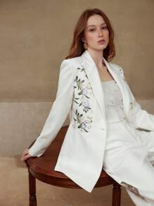 MOTF PREMIUM BLAZER À BRODERIE FLORALE STRUCTURÉE - Blanc - Voir 4