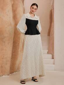 Graceveil Vestido con cuello de camisa y mangas abullonadas con estampado de diseño para mujer - Albaricoque - Ver 7