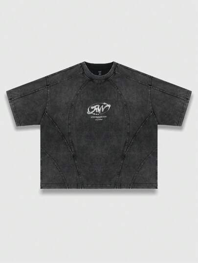 Street Life T-shirt court ample à empiècements lavé pour hommes, style de rue rétro