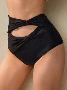 SHEIN Swim 女士简约黑色纯色泳裤，春假沙滩装 - 黑色 - 查看 8