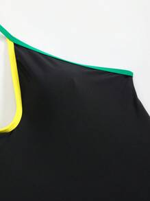 Swim SXY 女士优雅纯色细肩带彩色饰边半身裙两件套，春夏 - 黑色 - 查看 7