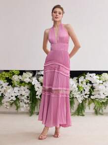 MOTF Soiréza CONTRAST LACE PLEATED HALTER DRESS - Pink - View 6