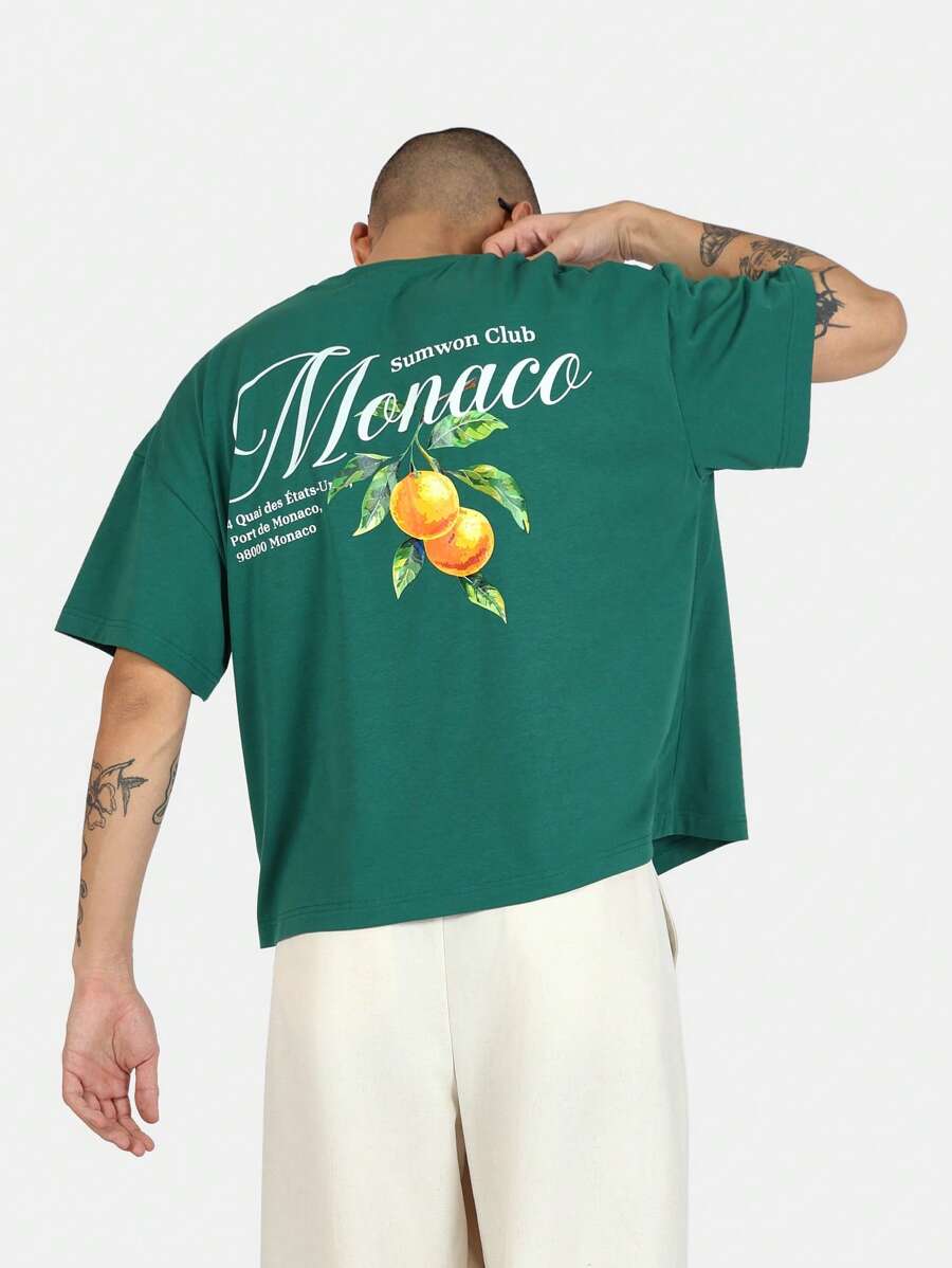 Sumwon Club Monaco 柑橘印花 T 恤夏季街头都市风格宽松休闲春季时尚度假海滩旅行主题 T 恤