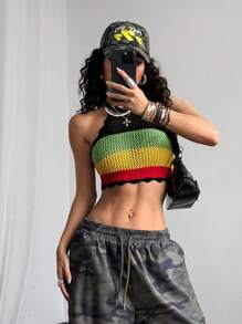 StreetHx Streetwear Women's Multi-Color Off Shoulder Cropped Tank Tops, Sleeveless Knit Camisole For Spring/Summer - Multicolor - View 1