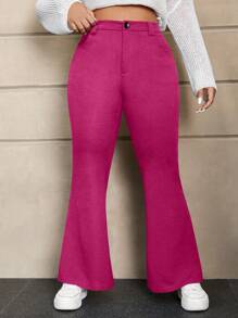 SHEIN EZwear Plus Size Fuchsia Pink Knitted Flare Pants - Hot Pink - View 3