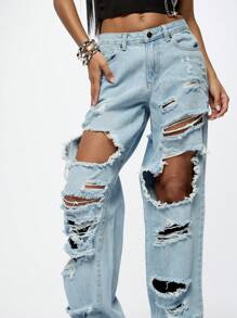 SUMWON WOMEN Quần Jeans Denim Rộng Baggy Fit - Màu xanh lam - Xem 5