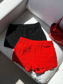 Comfortcana 2pcs/Set Summer Going Out  Western Music Festival Solid Color Textured Knit Ultra-Shorts - Multicolor - View 5