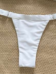 Swim Mod Springbreak 女士夏季纯色抹胸金属装饰上衣和丁字裤比基尼 2 件套，简约 - 白色 - 查看 4