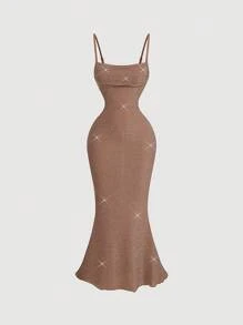 SHEIN MOD Women Brown Pleated Bust Fishtail Hem Long Dress,Beach Women Outfits, New Year Party Dress,New Year Eve Dress,Holiday Dress, Women Dress,Brown New Year,Holiday Party Women Dress,Brown Dress,Formal Dress - Mocha Brown - View 1