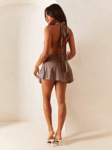 Athîral 女士颈后系带条纹休闲简约迷你连衣裙情人节