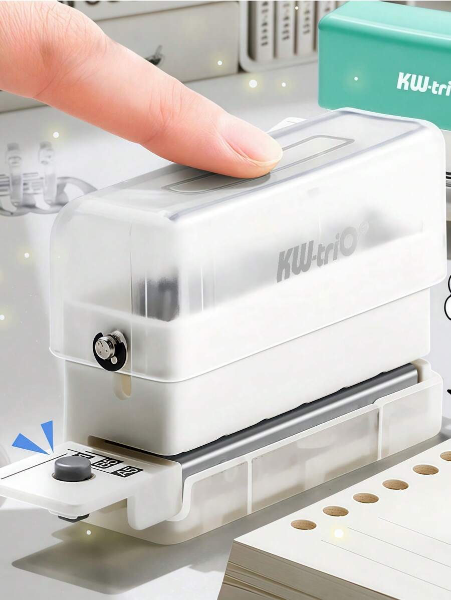 1 pieza Perforadora portátil multipunto con 6 orificios, diseñada con contenedor de residuos y regla, máquina perforadora de papel con tapa trasera - transparente - Ver 1