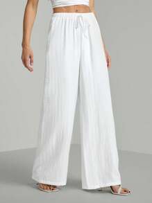 SHEIN Tall Pantalones holgados con cintura de cordón en tela arrugada texturizada