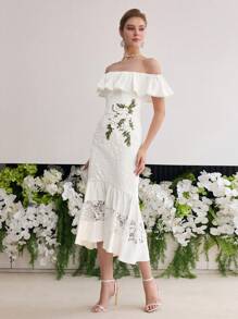 MOTF Soiréza FLORAL EMBROIDERY MERMAID HEM DRESS