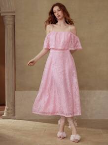 MOTF PREMIUM LACE RUFFLE ZIPPER DRESS - Pink - View 6