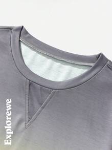 SHEIN 1pc Girls Loose Casual Round Neck Pullover Dress With Front Letter Print And Ombre Color Short Sleeve, Suitable For Outdoor And Summer - Grey - View 5