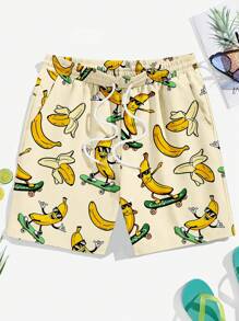 Manfinity RSRT Men's Cartoon Print Drawstring Waist Pocket Casual Shorts