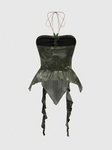 ROMWE Fairycore 女式佩斯利印花不对称下摆露背浸染褶饰浪漫吊带背心