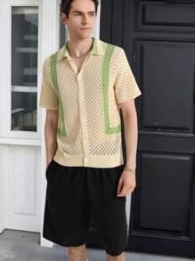 Manfinity Homme Áo thun dệt kim đơn hàng ngày tay ngắn màu tương phản dành cho nam - Nhiều màu - Xem 5