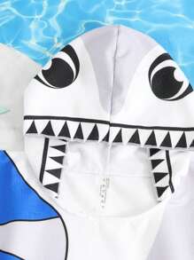 Kids Shark Pattern Hooded Bathrobe & Swimsuit Set - Multicolor - View 6