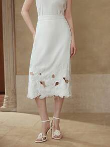 MOTF PREMIUM FLORAL EMBROIDERY A LINE SKIRT - White - View 6