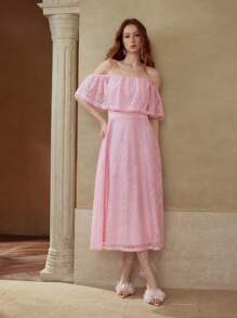 MOTF PREMIUM LACE RUFFLE ZIPPER DRESS - Pink - View 7