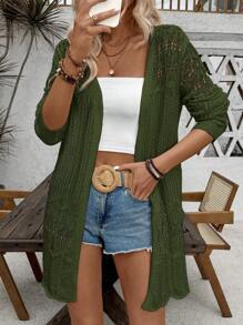 SHEIN LUNE Women's Openwork Knitted Cardigan, Casual For Vacation Fall Winter Cloth For Women