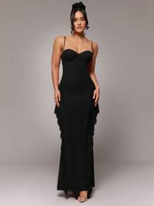 Silquee Váy xòe không tay màu đỏ viền bèo nhún kim loại điểm nhấn hoa gợi cảm thanh lịch, thích hợp cho tiệc cocktail, hẹn hò lãng mạn, váy đan lưới, tiệc tùng, tụ họp trang trọng, phù dâu, đi chơi đêm, Halloween, Giáng sinh, váy dài thêm váy dạ hội cho nữ váy thanh lịch cho nữ váy dự tiệc cho nữ váy trang trọng cho nữ váy dạ hội thanh lịch cho nữ váy trang trọng cho nữ - màu đen - Xem 7