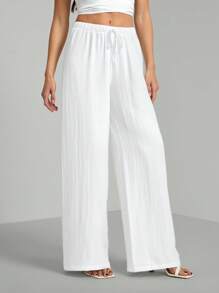 SHEIN Tall Pantalones holgados con cintura de cordón en tela arrugada texturizada