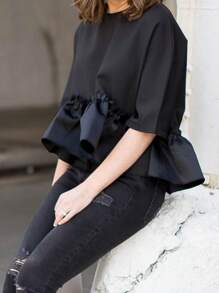 INAWLY Áo cánh ngắn tay màu trơn đơn giản cho nữ, thích hợp cho mùa hè - màu đen - Xem 2