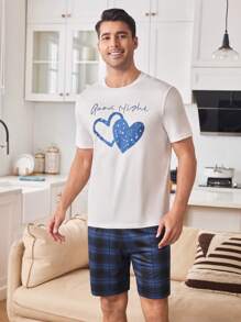 CoupledUp Men's Heart & Galaxy Pattern Print Pajama Set, Couples Loungewear - Multicolor - View 6